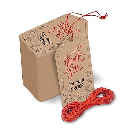 Clickedin - Thank You Brown Tags for Packaging with String 50 Pieces